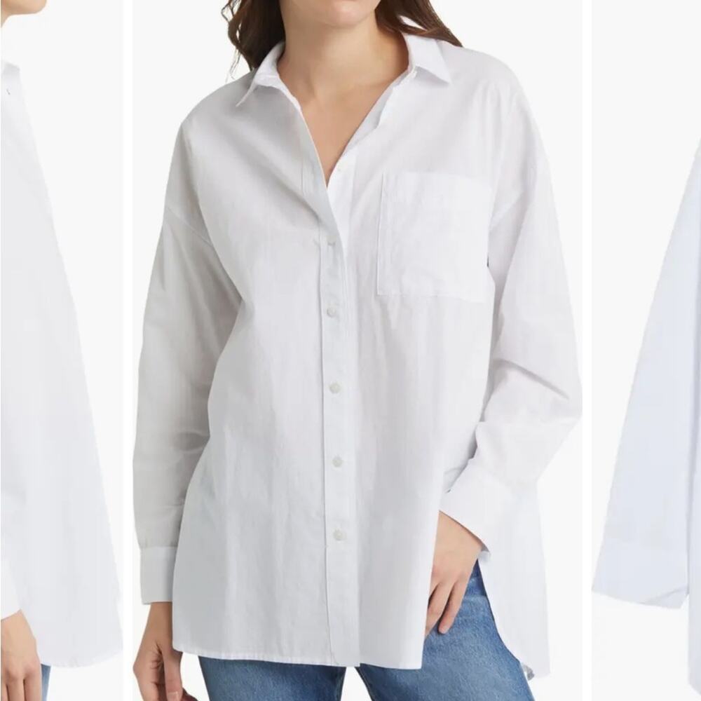 Madewell Signature Poplin Oversized White Long Sleeve Button Down Top